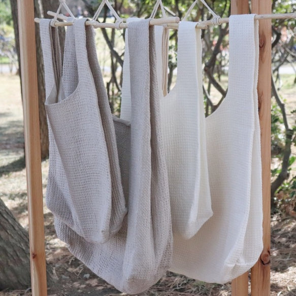 【M】リネン100％ワッフルトートバッグ